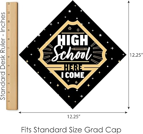 Miniatura 7 de Big Dot of Happiness Kit de decoración de gorra de graduación High School Here I Come, cubierta de mortero 3D con fácil montaje, juego de tapa