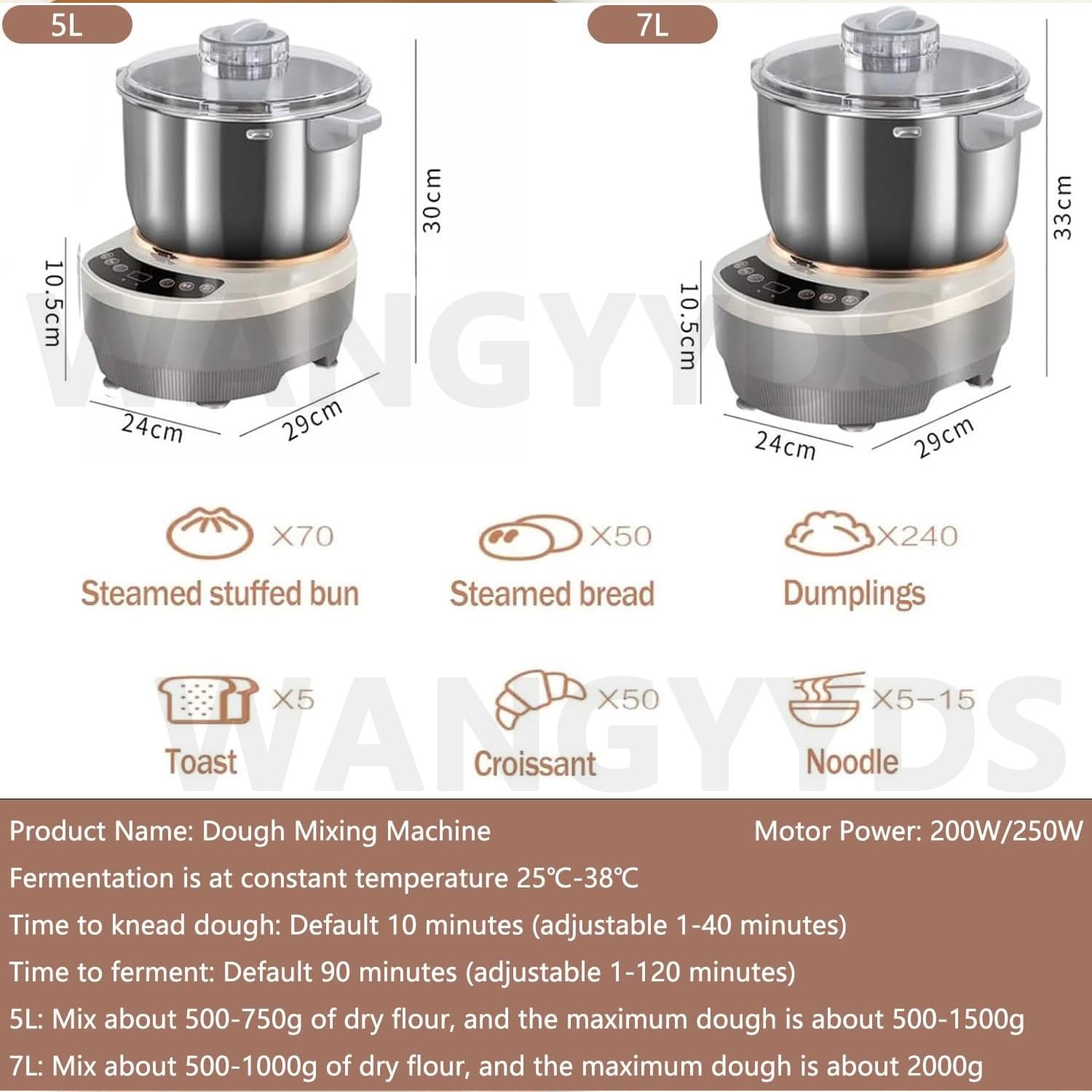 5L/7L Impastatrice Professionale, Impastatrice Planetaria Professionale, Impastatrice per Pane, Planetaria con Tirapasta, Timer Intelligente, Design Diviso, Facile da Usare E da Pulire,5L