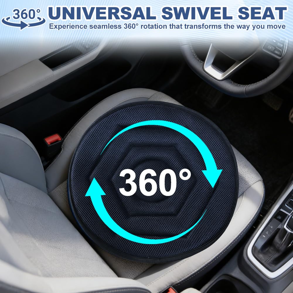 NAVESO Cuscino girevole per sedile auto, girevole a 360 gradi, per ausilio alla mobilità, facile da girare, portatile, per auto, casa, lavoro, veicolo, ufficio (blu navy)