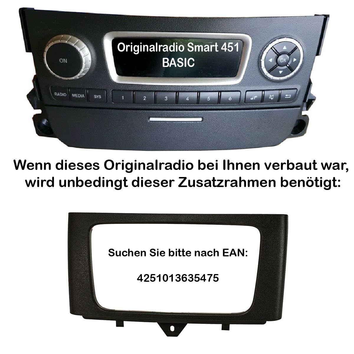 tomzz Audio 2451-035 Set coperchio radio compatibile con Smart fortwo (451) facelift dal 10/2010 nero con adattatore radio ISO adattatore antenna ISO DIN