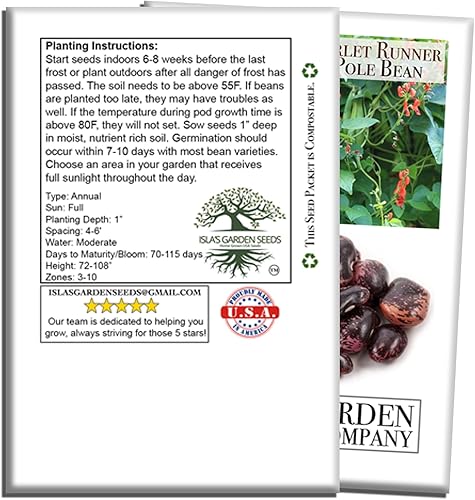 Miniatura 4 de Semillas de frijol Scarlet Runner Pole para plantar, más de 25 semillas de reliquia por paquete, semillas de jardín de Isla (semillas de jardín de