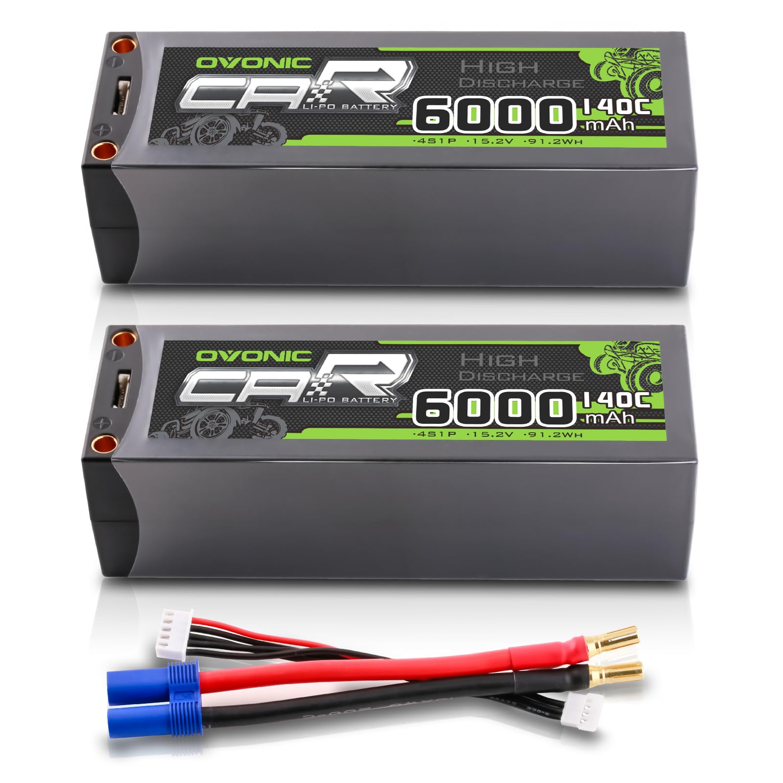OVONIC Akumulator Lipo 4S 140C 6000mAh 14,8V Shorty Lipo z wtyczką EC5 do RC Car Monster Truck Crawler RC Hobby (2 szt.)