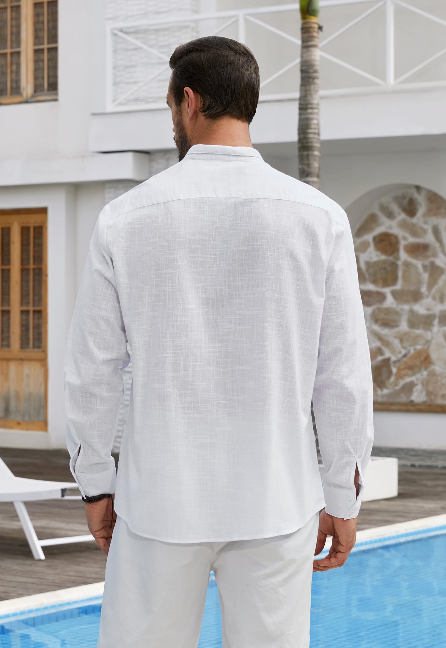 Enlision Camisas Lino Hombre Manga Larga Verano de Algodon Casual Camisa Henley Shirts Cuello Mao Color Sólido Elegantes Playa Boda Vacaciones S-4XL