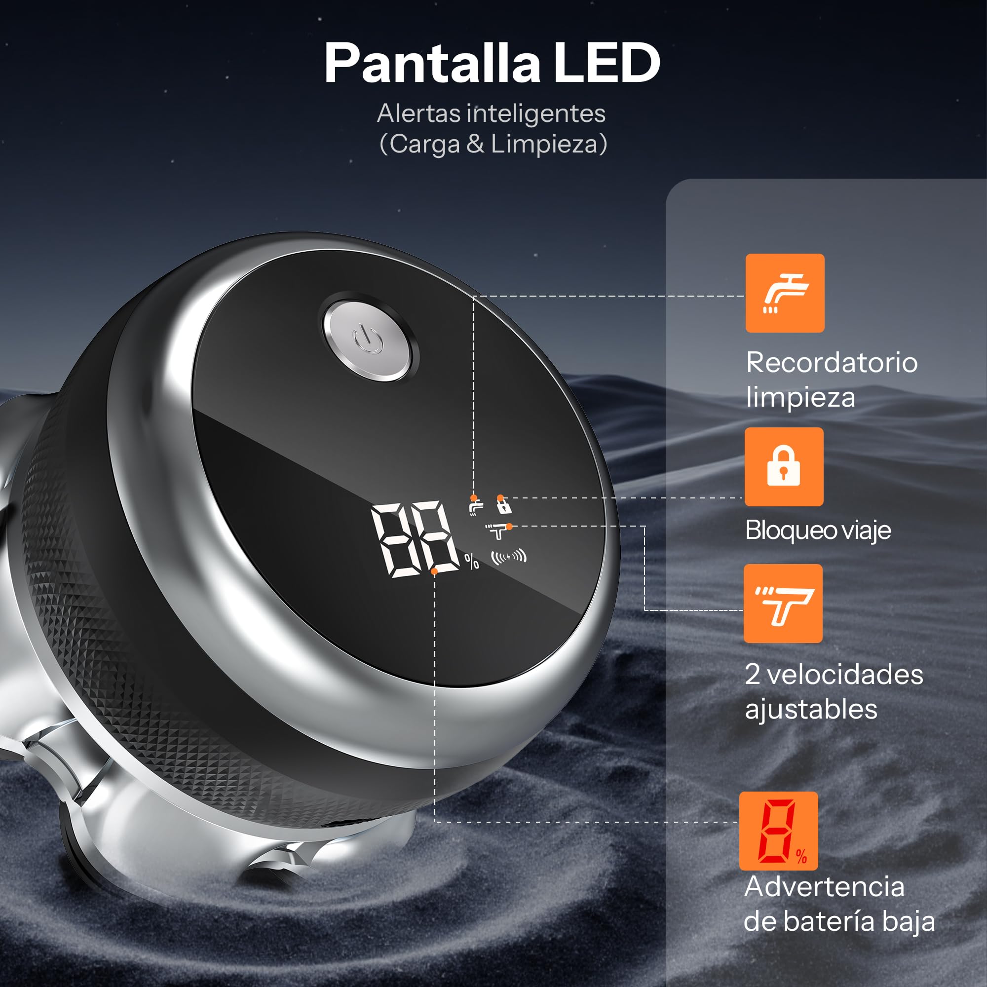 Afeitadora Cabeza Hombre, 7D Maquina Afeitar con 2 Velocidades Ajustables, Magnéticos Maquinilla Afeitadora electrica hombre en Seco y Húmedo con Pantalla LED