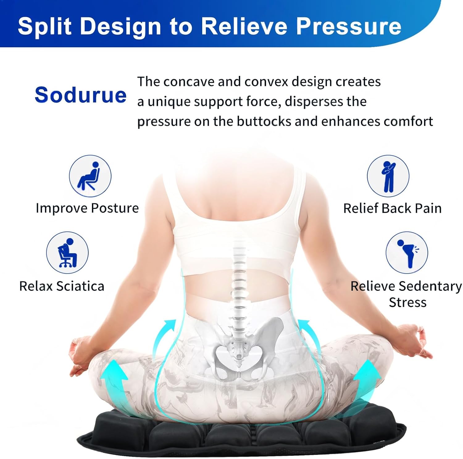 Sodurue Travel Cushion Airplane Seat,Airplane Seat Cushion for Long Flights,Press Type Air Inflatable Wheelchair Seat Cushion for Car,Office,Stadium,Ergonomic Comfort Support,Heavy Duty (36 Air Bag) - Image 4