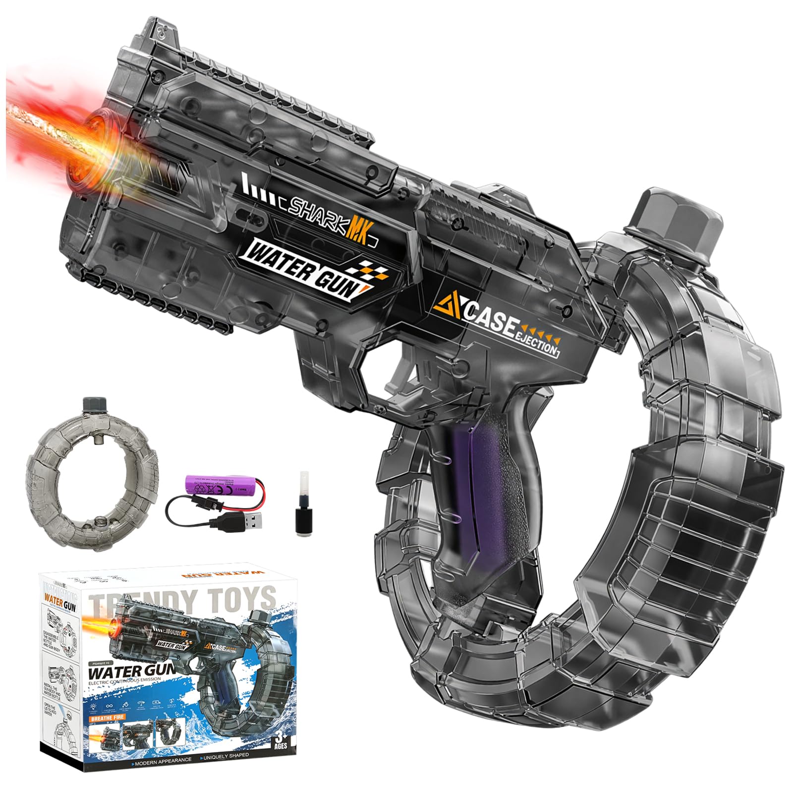 Pistola de Agua eléctrica, Pistola de Agua motorizada de Largo Alcance con Pistolas realistas, bozal, Llama, Recargable, Pistola de Agua automática, Juguetes de natación