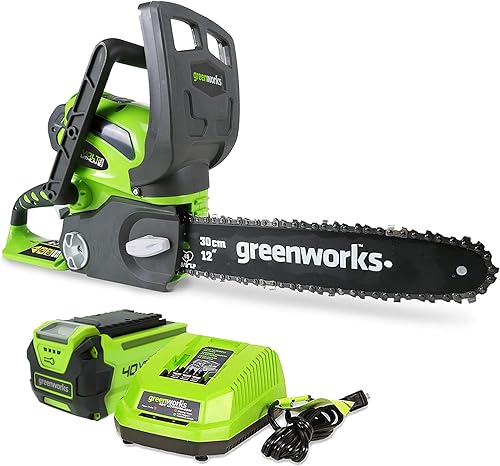 Miniatura 9 de Greenworks Motosierra compacta inalámbrica de 40 V y 12 pulgadas (ideal para limpieza de tormentas, poda y campamento), batería de 2.0 Ah y cargador