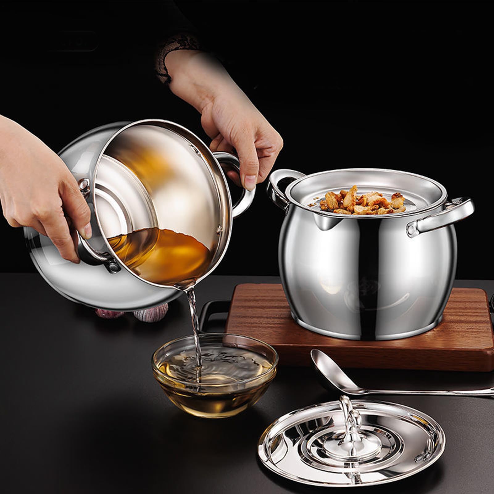 Recipiente de Grasa de Cocina,Bote De Acero Inoxidable Para Aceite,Contenedor De Grasa Con Tapa Colador | Para Cocina Cocinar Hornear Desayuno Brunch Comida Familiar