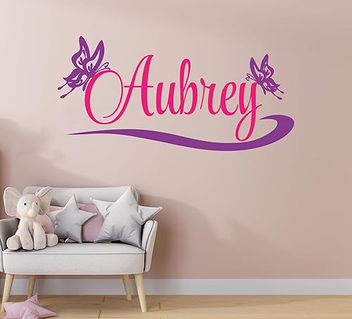 Miniatura 2 de Calcomanía de pared de mariposa con nombre personalizado, calcomanías de vinilo para niñas, calcomanías de arte de mariposas, calcomanías de