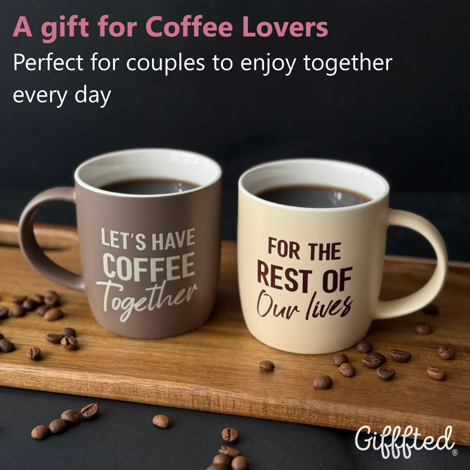 Triple Gifffted Ensemble de tasses à café Let's Have Coffee Together, cadeaux de fiançailles pour couple, mariée et marié, fête prénuptiale, lui et elle, Mr et Mme, Noël, Saint-Valentin, en céramique,