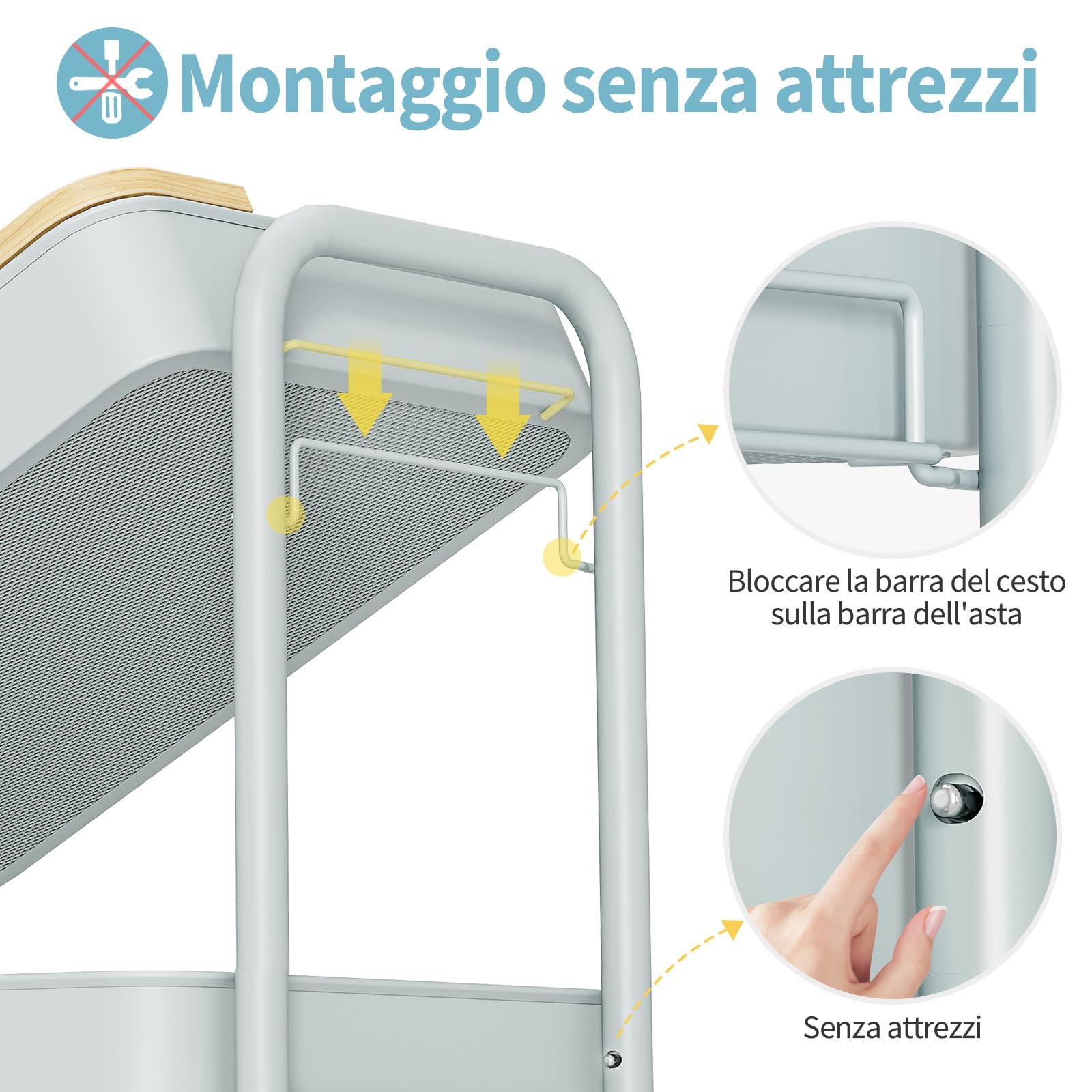 KINGRACK Carrello con Ruote Portatutto Cucina 3 Livelli, Carrellino Salvaspazio con Tavole Rimovibili - Verde, per Cucina/Soggiorno/Camera, Struttura in Metallo, Facile Montaggio, 44x30.5x79 cm