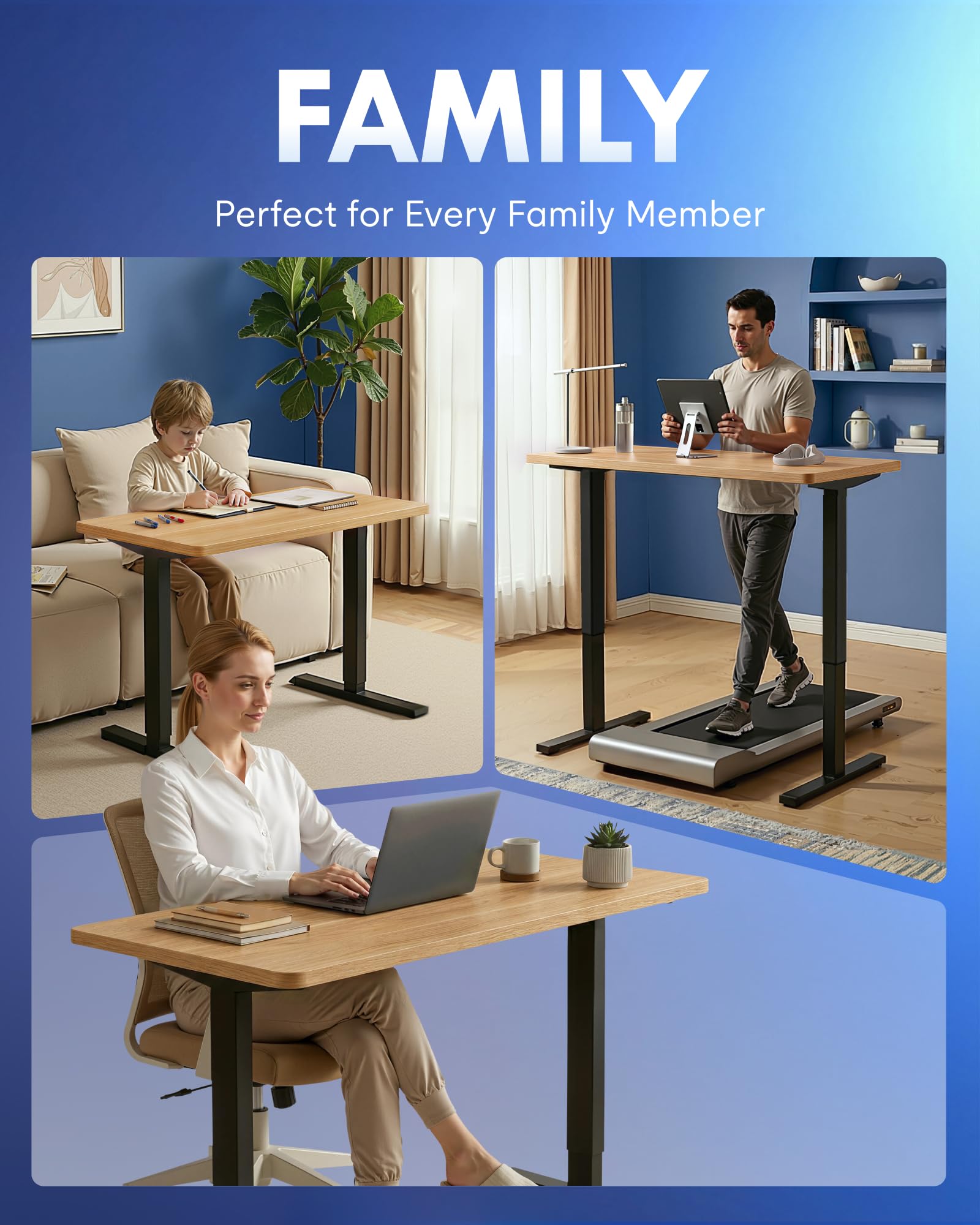 FLEXISPOT EN1 One-Piece Standing Desk, Electric Adjustable with 4 Memory Presets, 176 LBS Capacity, Stable & Quiet, Seamless Desktop for Home Office & Dual Monitors, 40"x24" Maple view 7