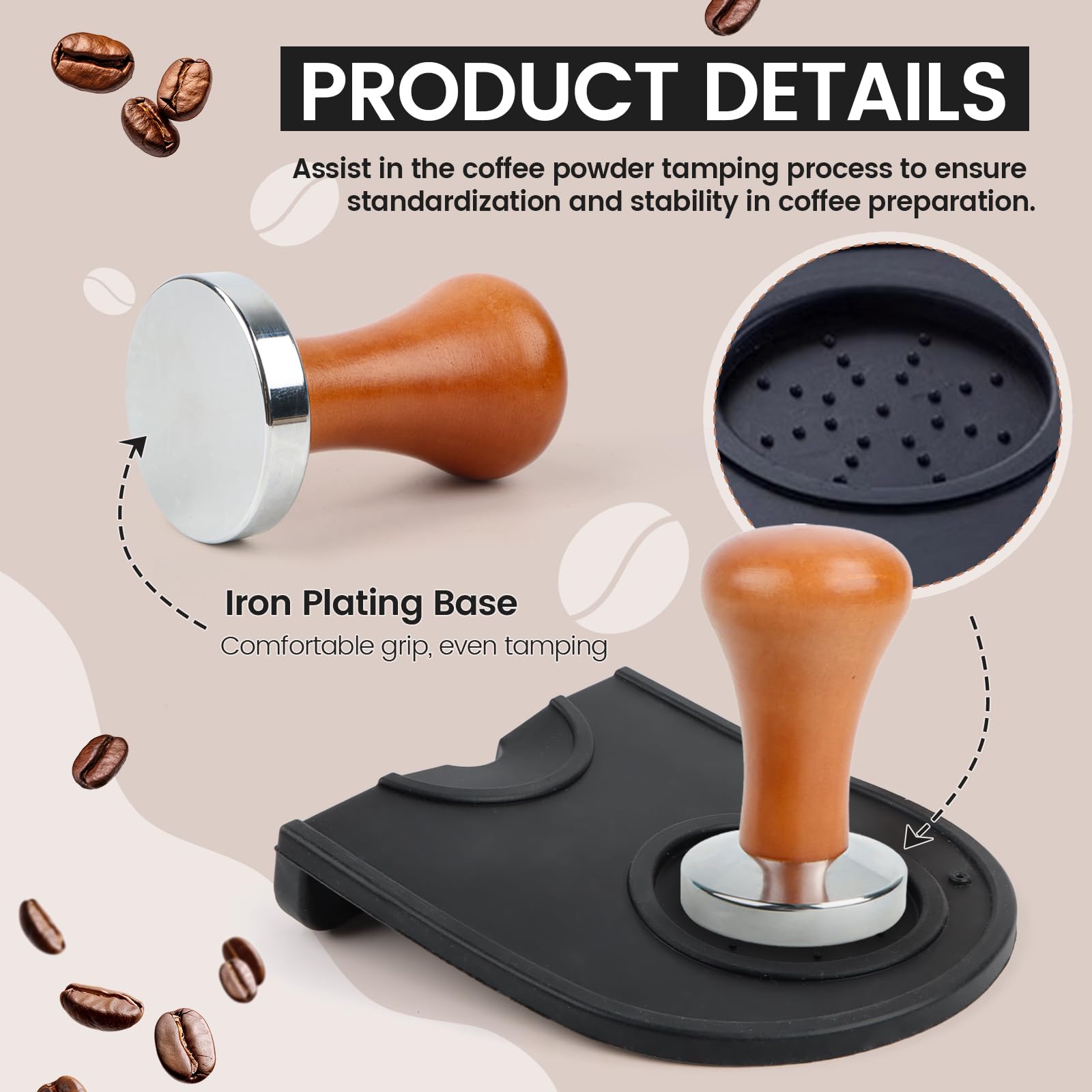 2-częściowy zestaw tamper do kawy 51 mm, tamper do espresso z matą do tampera, tamper do kawy ze stali szlachetnej, stempel do espresso dla narzędzi baristy, do domu, kuchni, baru, kawiarni