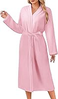 Ekouaer Women's Long Sleeve Fleece Bathrobe V-Neck Cozy Lightweight Housecoat with Pockets S-XXL