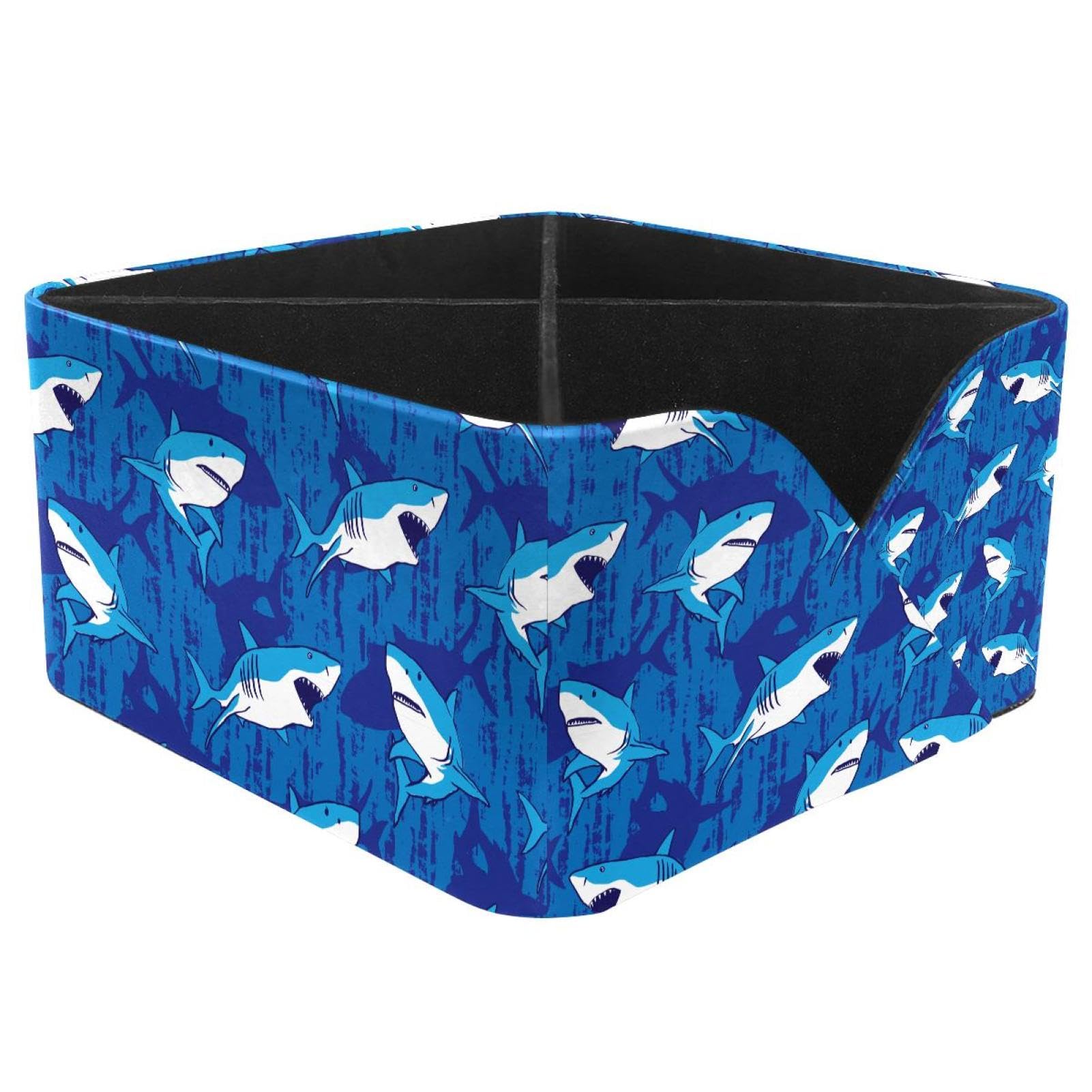 KengjuTesu Blue Shark Underwater Animal Desktop Organizer Pen Holder, Rectangular Pencil Cup for Office, Study and Makeup Stations