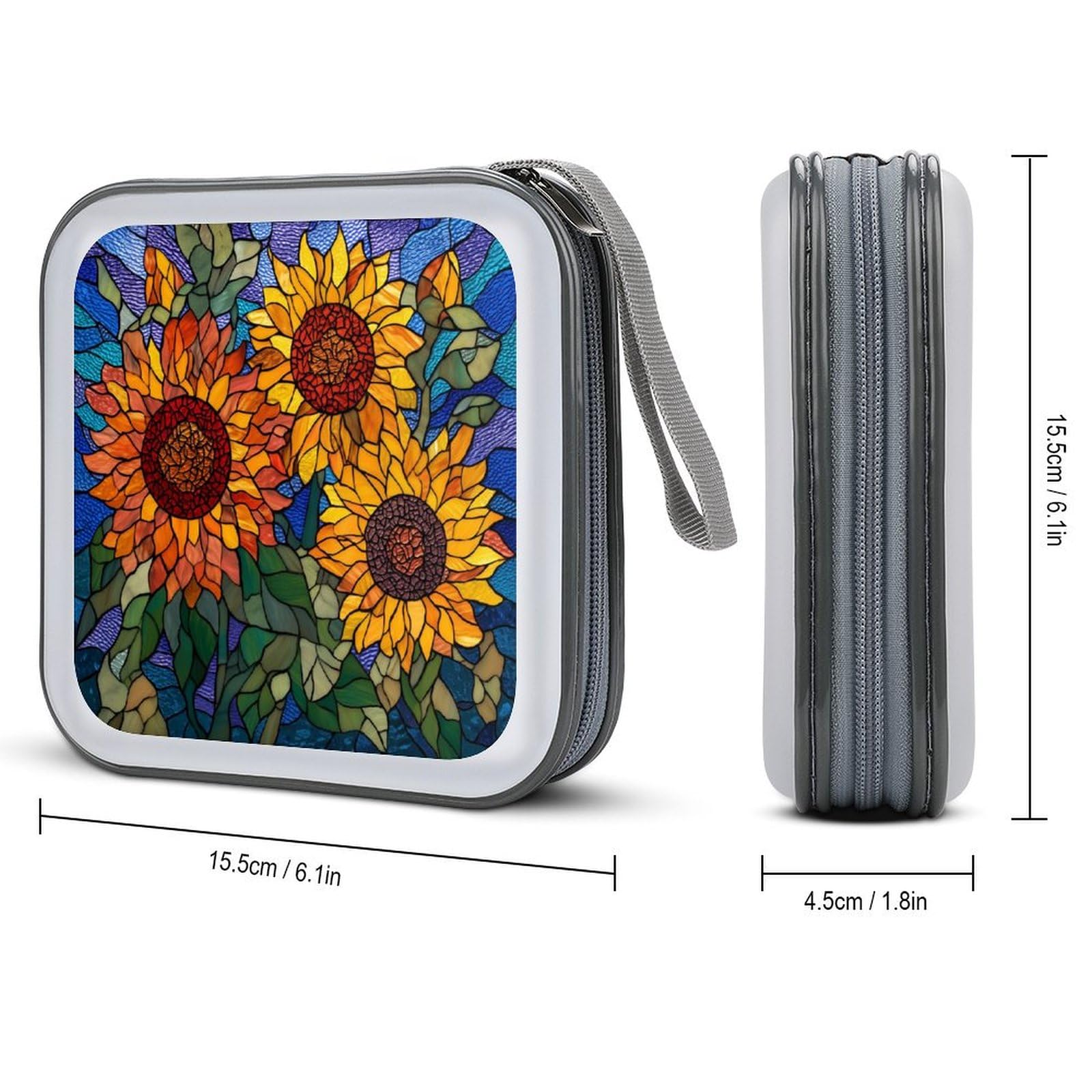 DuduYH Sunflowers Stained Glass CD Case DVD Storage Case Portable