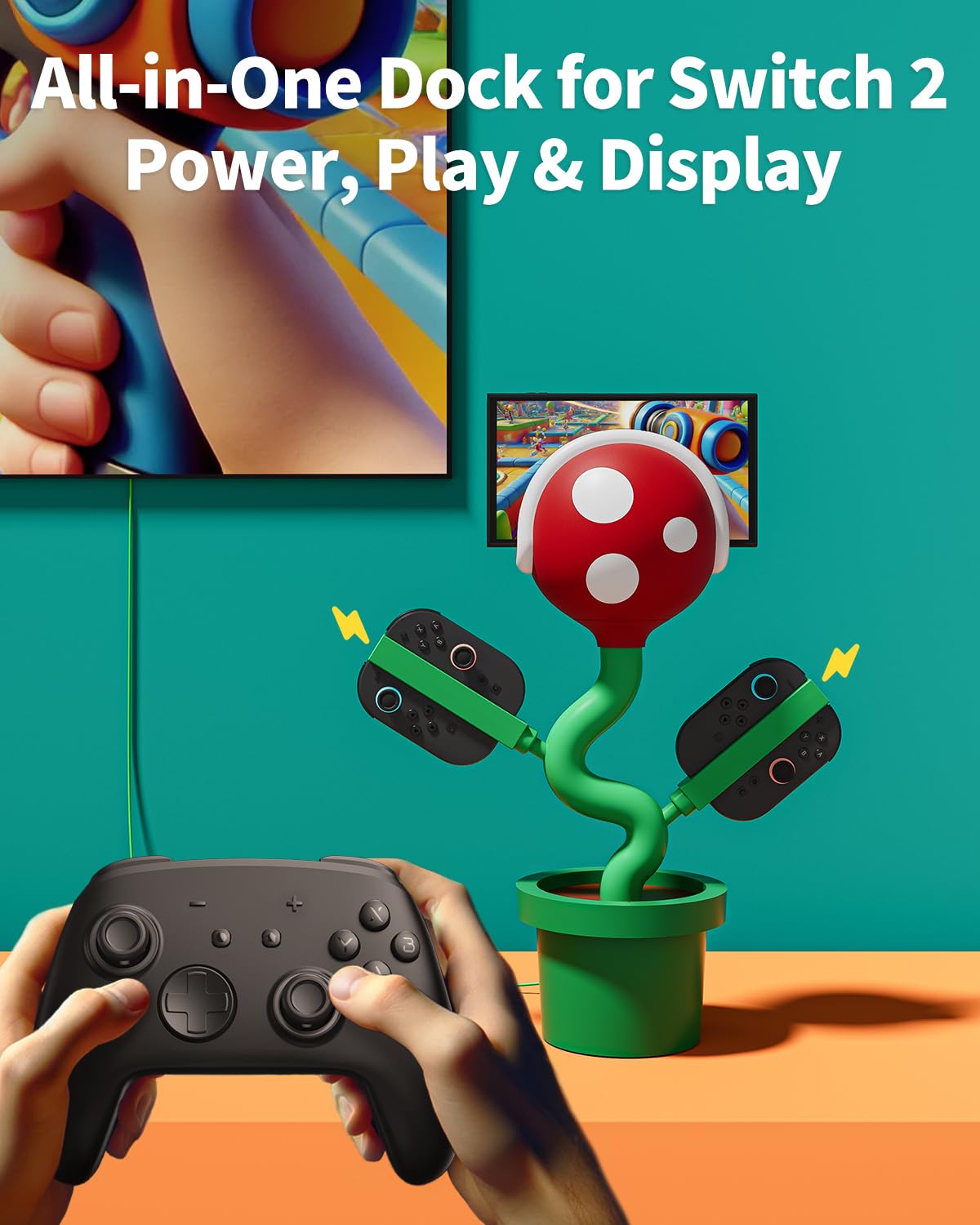 Switch 2 TV Dock Compatible with Nintendo Switch2 Docking Station, Switch 2 Charging Dock for Joypad Controller, Piranha2 Dock Stand with 4K 60Hz HDMI/USB 2.0/USB-C Ports PD Fast Charging — view 5