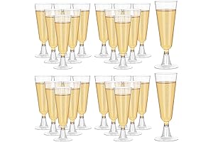mwellewm 50 Pcs Plastic Champagne Flutes - 5oz Disposable Clear Champagne Glasses