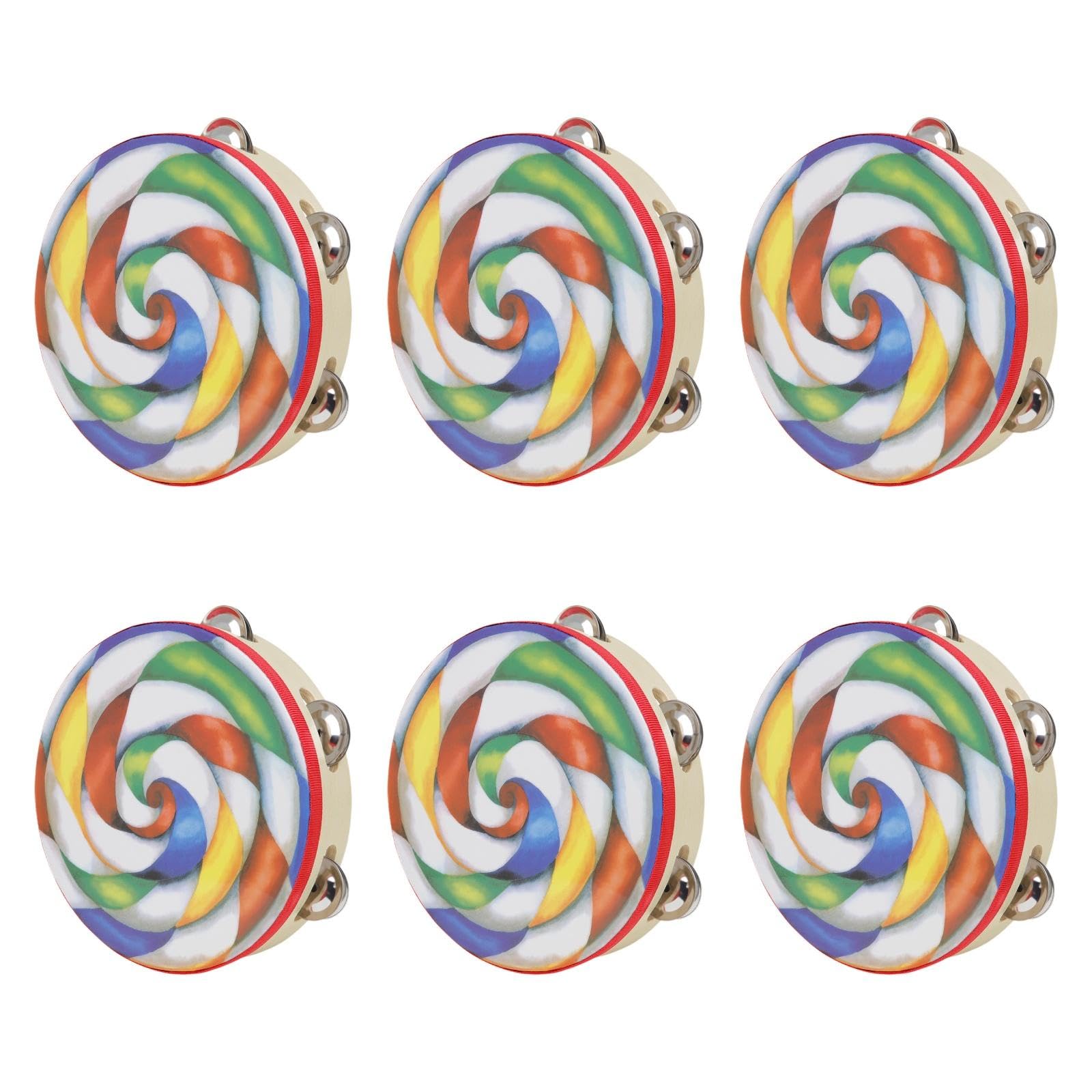 Wmqbjta 6 Pieces Tambourines Hand Held Drum for Adults Children Wooden Colorful 8