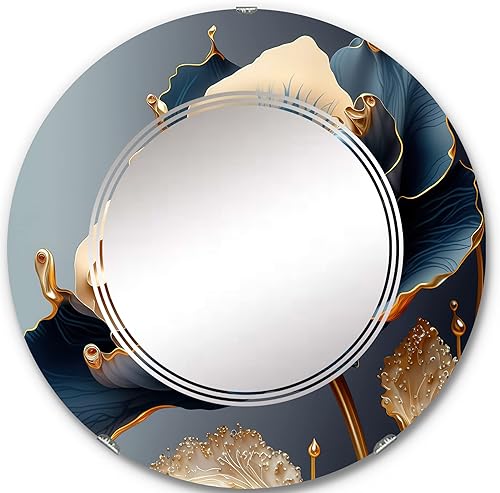 Miniatura 8 de Deep Blue and Gold Single Flower III- Vanity Mirror, Bathroom Mirrors, Wall Mirrors for Living Room, Bedroom - Oval Mirror - Large 20'x30', 24'x36'