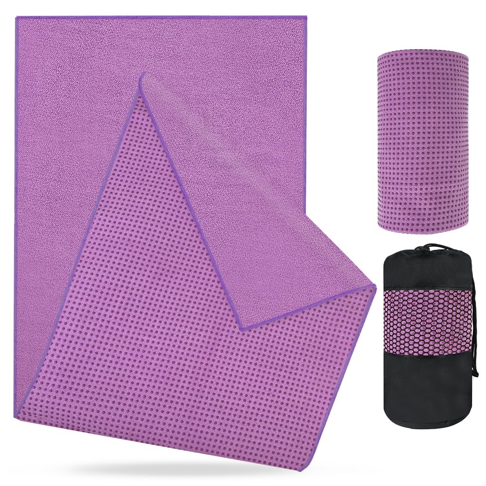 flintronic Mikrofaser Hot Yoga Handtuch, Yoga Handtuch rutschfest, 183x63cm, für Yogamatte, Decke oder Fitness-Zubehör Saugfähig Schnelltrocknend Yogatuch mit Kühlendes Handtuch (Lila)