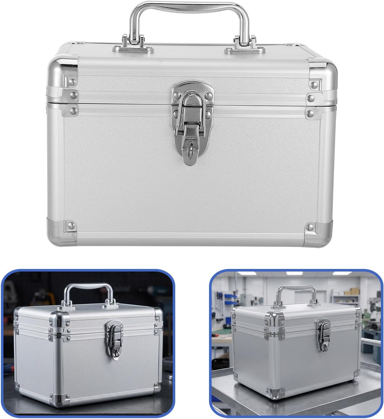 BESPORTBLE Portable and Optimal Organization Aluminum Alloy Tool Box with Handle and Latch, Secure Protection Silver Rectangular Storage Case for Daily Use and Workshop Transfers