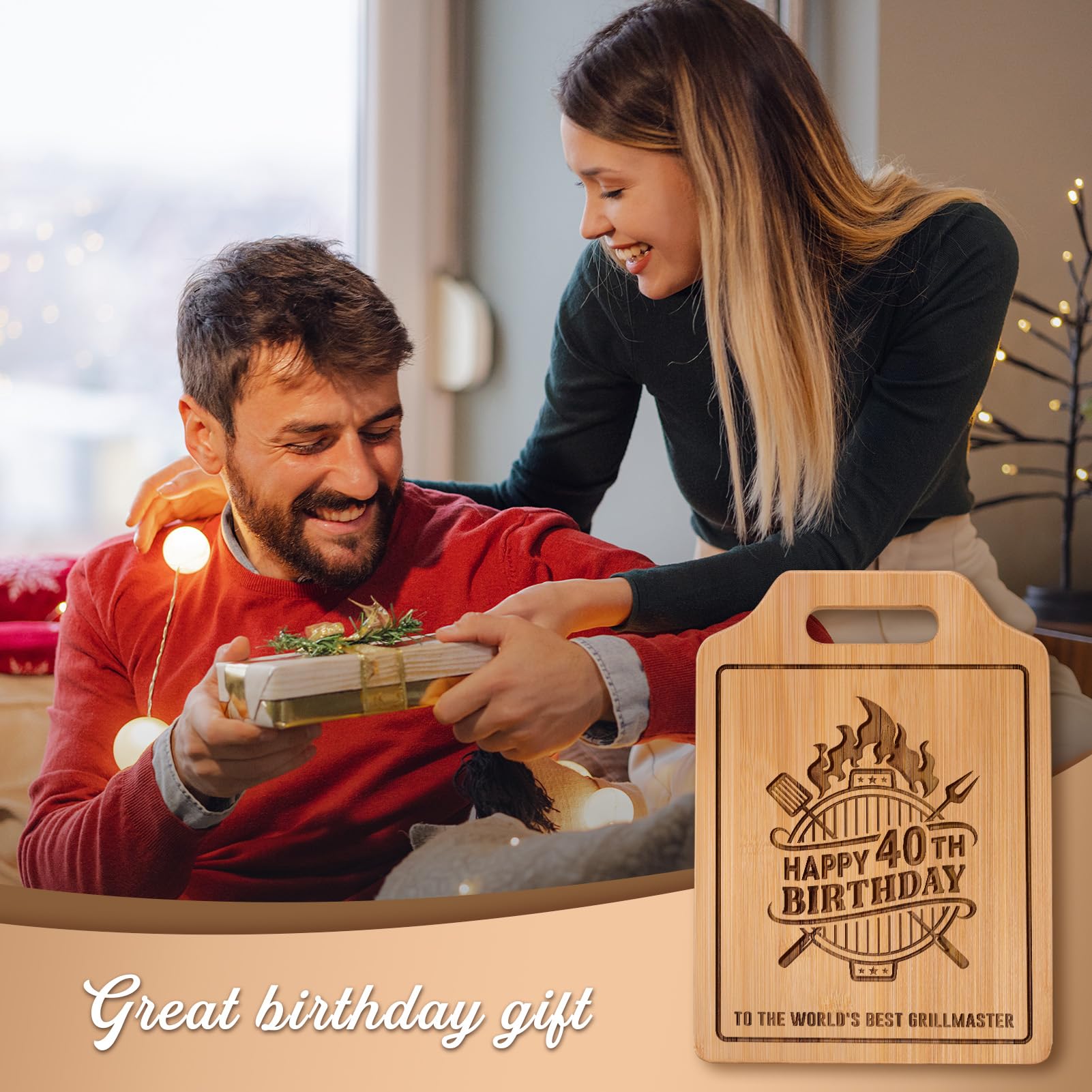 AceThrills 40Th Birthday Decorations for Men, 40Th Birthday Gifts Men - Engraved Bamboo Cutting Board 12.3"L X 8.7"W X 0.4"Th