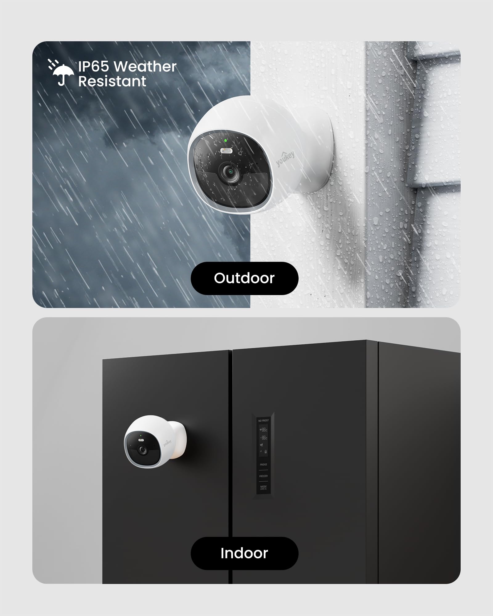 youkey S320 - Cámara magnética sin cables 2.5K QHD cámara de seguridad con WiFi 6 de doble banda, almacenamiento integrado de 8 GB, visión nocturna a color, detección de mascotas humanas, IP65, sin