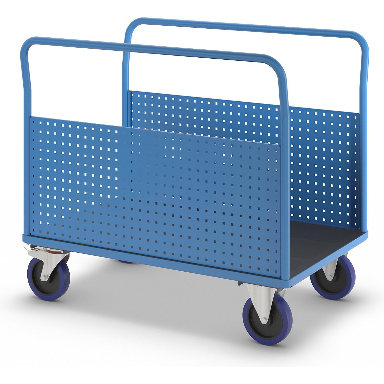 eurokraft pro | Plattformwagen | Mit 2 Lochblechseitenwänden, LxB 1250 x 800 mm, Vollelastik