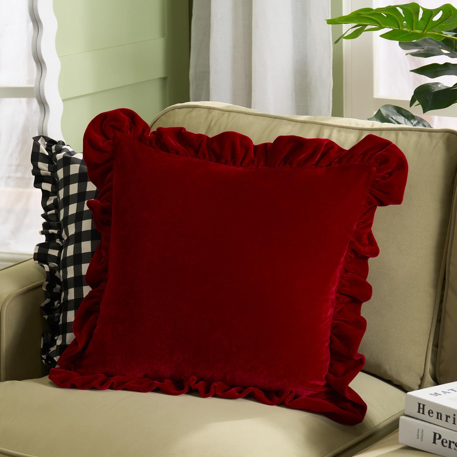 Ohs Burgundy Velvet Plush Cushion Covers 45 X 45Cm, Ultra Soft Decorative Square Throw Pillow Covers With Invisible Zipper For Sofa Living Room Bedroom Pillow Cases 2 Pack,
