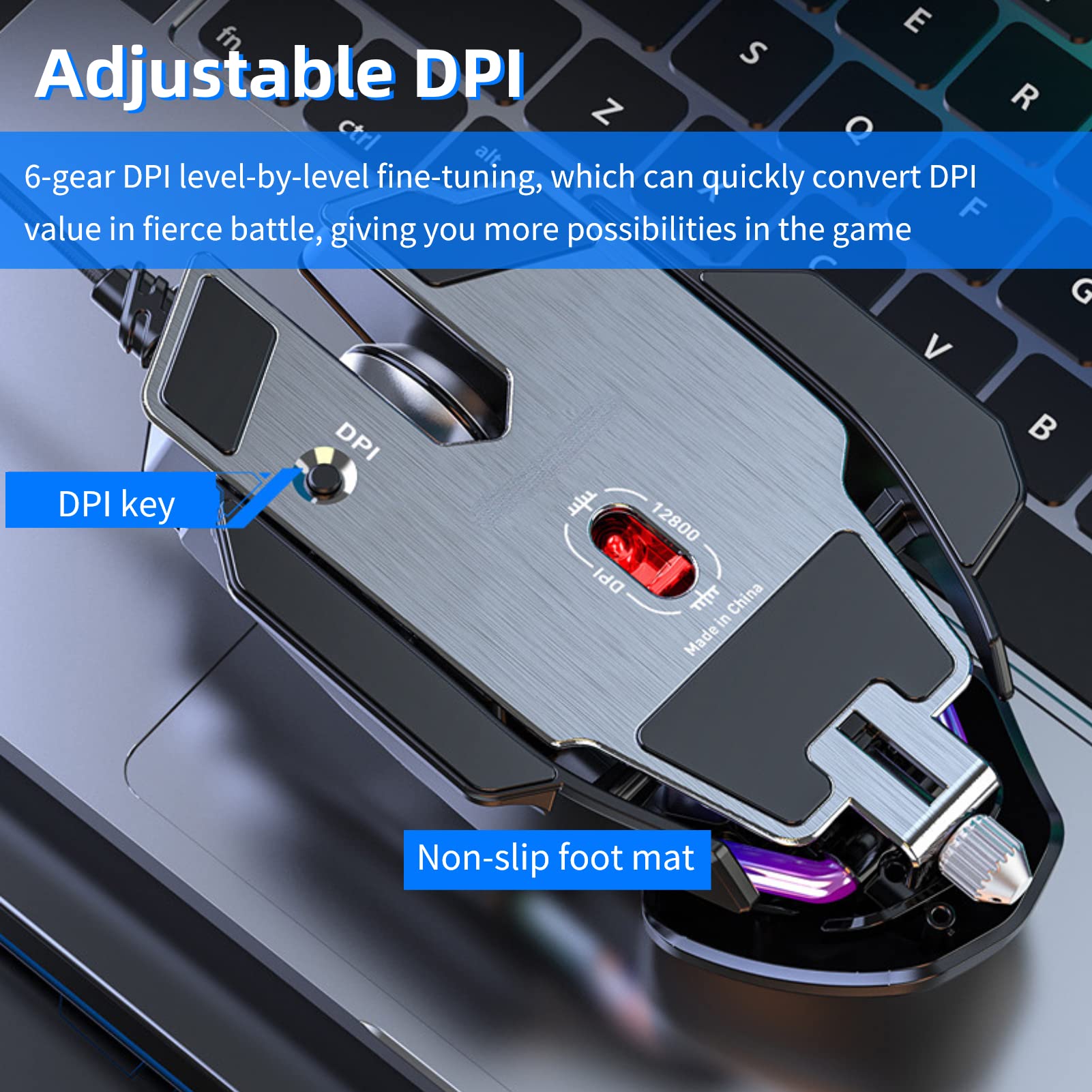 Mysz do Gier, Ergonomiczna Mysz Komputerowa z Przyciskami 12800 DPI 6D z 4 Efektami RGB, Przewodowa Przenośna Mysz Komputerowa USB do Komputera Laptop, Plug And Play