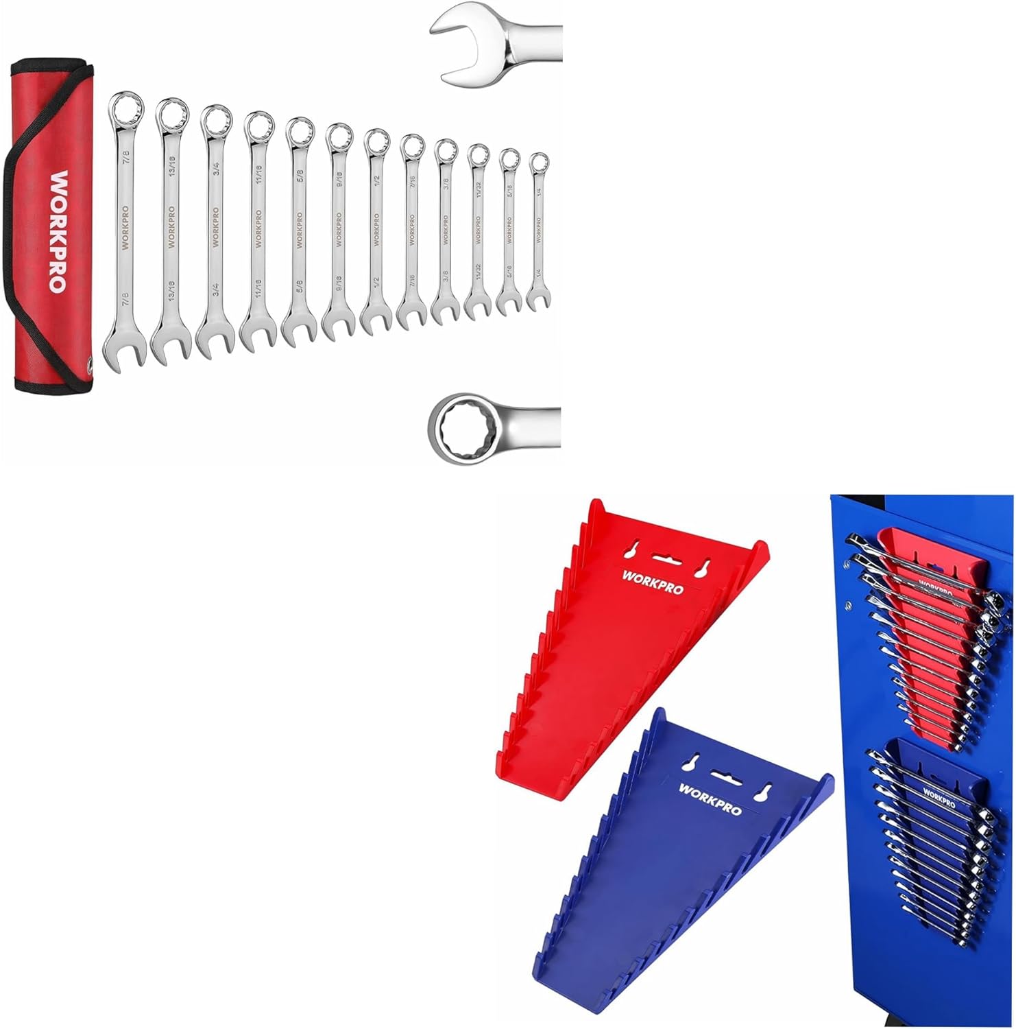 WORKPRO 12-Piece Combination Wrench Set and 2-Pack Magnetic Wrench Organizer