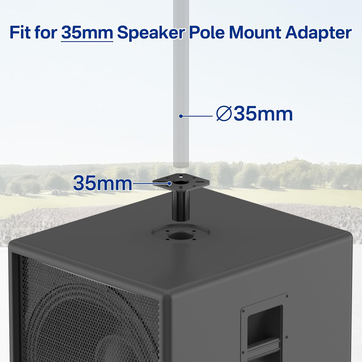 Metal 35mm Speaker Pole Adapter for DJ/PA Speaker Pole Mount - 4.13" x 4.13" Speaker Mount Adapter with Screws for Easy to Install Speaker Stand Top Hat for 35mm Pole Adapter, 1 Pack