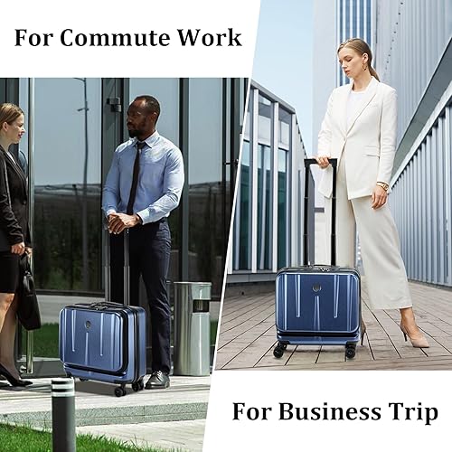 Miniatura 8 de Maletín de mano de 16 pulgadas con 2 compartimentos para laptop, maleta rígida ligera con ruedas giratorias silenciosas, para viajes, trabajo,