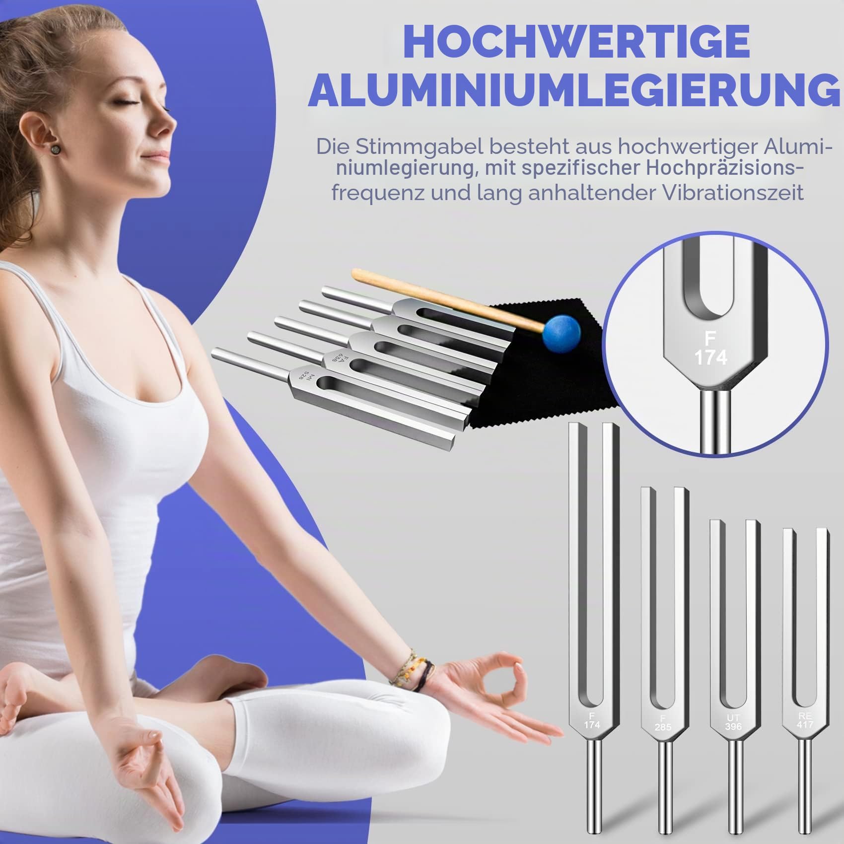 Solfeggio Stimmgabel Set - 9 Stimmgabeln Perfekt für DNA-Heilung, Chakra, Klangtherapie, halten Körper, Geist und Geist in perfekter Harmonie.(174Hz, 285Hz, 396Hz, 417Hz, 528Hz, 639Hz usw.)