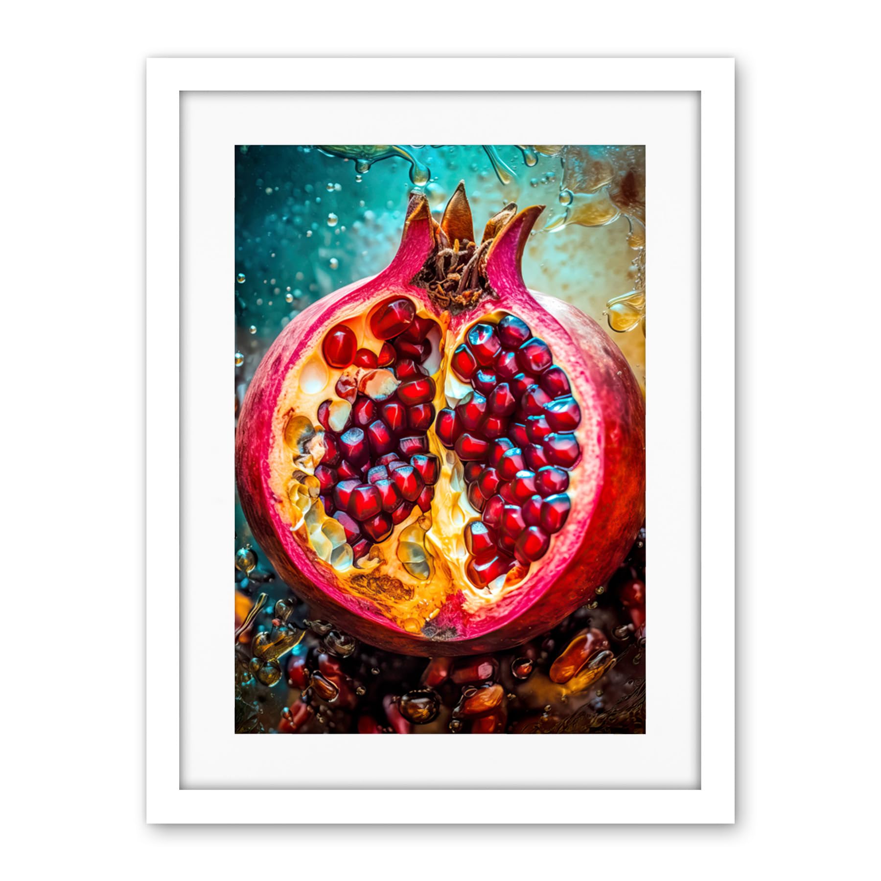 Artery8 Sliced Pomegranate Fruit Photorealistic Painting Artwork Framed Wall Art Print 18X24 Inch