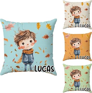 Personalized Cartoon Quirky Boy Pillowcase with Name, Cute Cartoon Character Pillow Cover, Decorative Pillows Covers for Sofa Bed Home Decor, Custom Cushion Case for Kids Color01