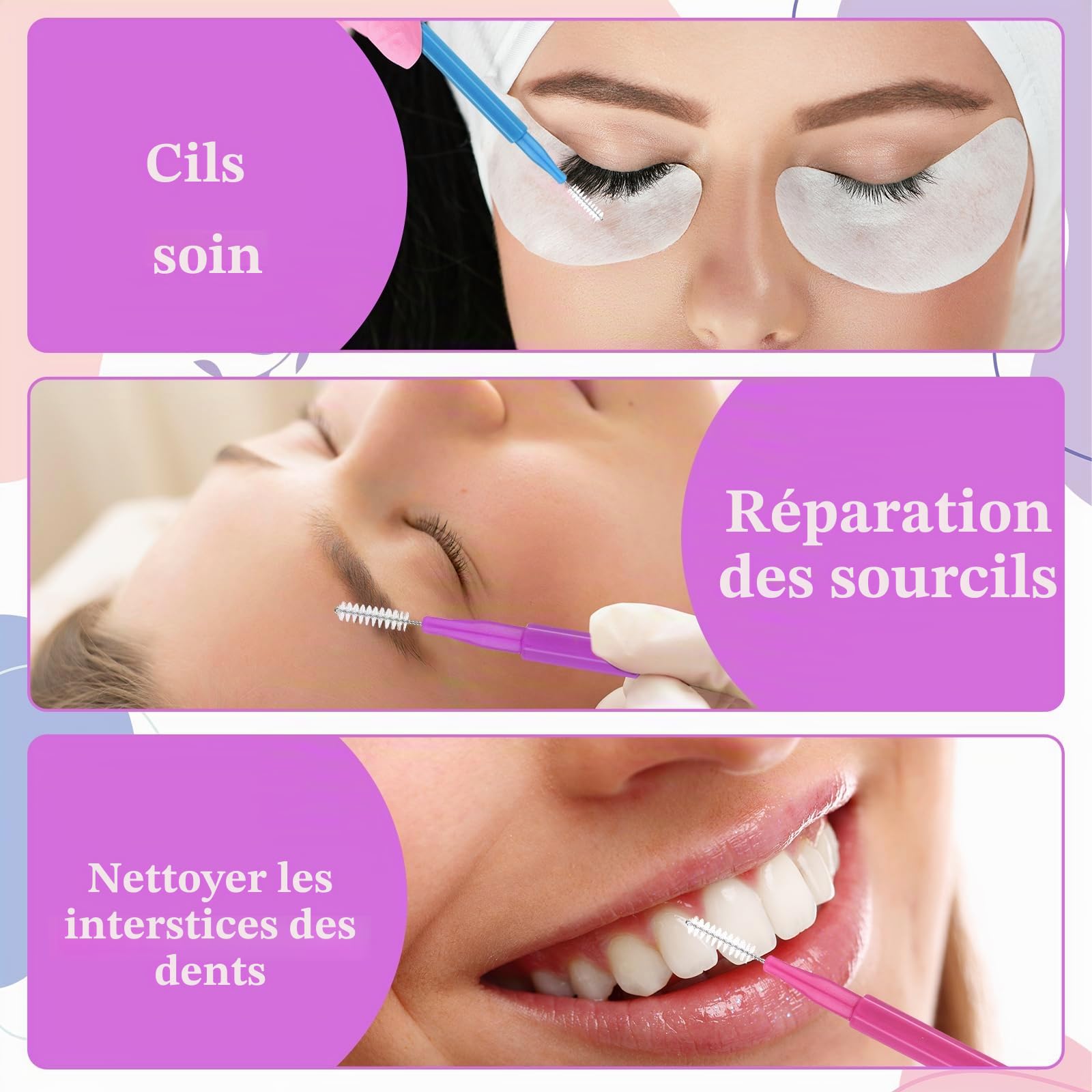 Prasacco Lot de 50 micro-brosses à sourcils et cils - Peigne multifonction pour plastification des sourcils et levage de cils - Outils d'extension