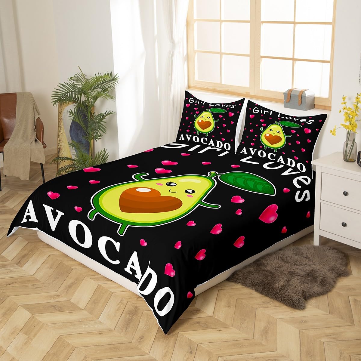 Cartoon Avocado Betten Set Nur ein Mädchen Wer liebt Avocado Bettwäsche Set 135x200cm für Kinder Jungs Mädchen Niedlich Avocado Bettbezug Set Kawaii Obst Bettdeckenbezug 2Stück Reißverschluss
