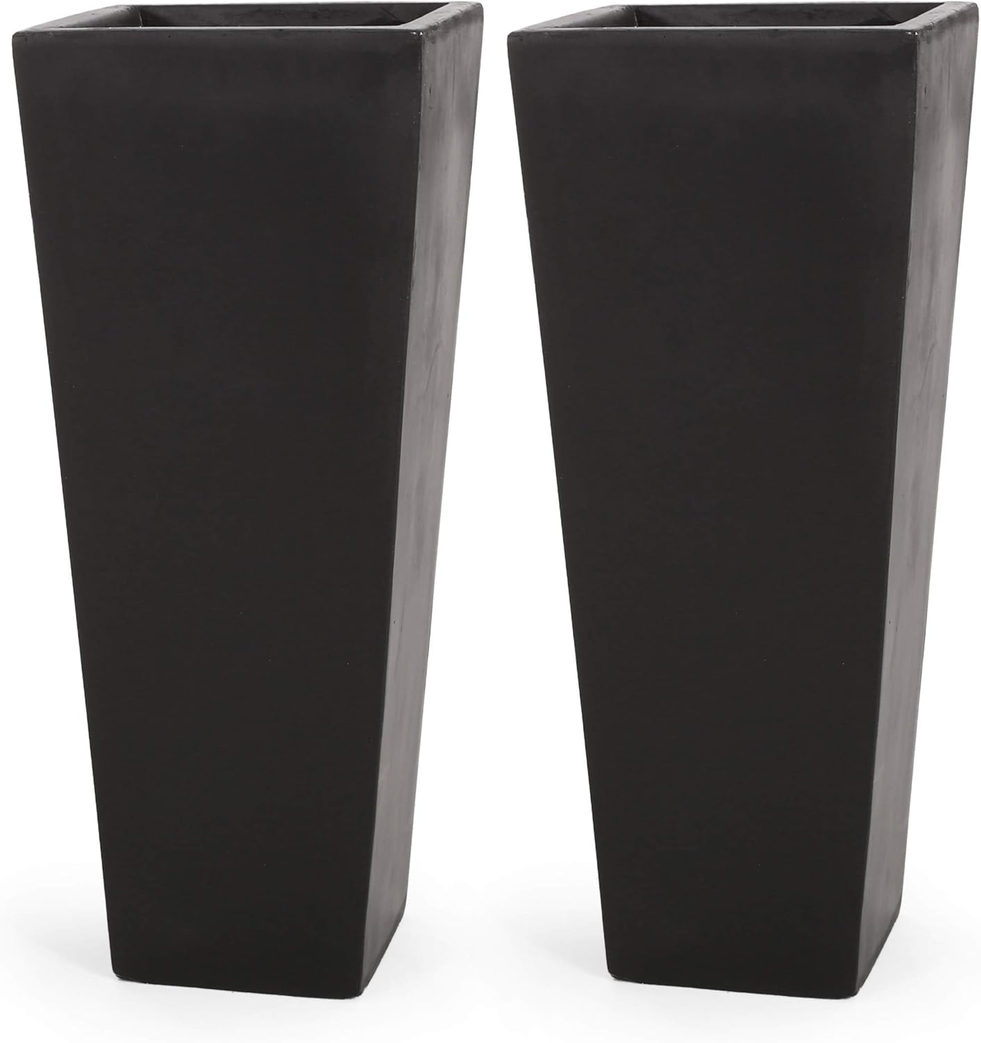 Christopher Knight Home Ella Outdoor Planter Sets, Large, Matte Black