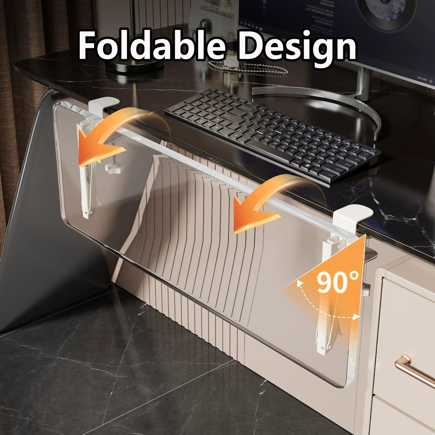 Ergonomiczny Panel Przedłużający Krawędzi Biurka,90 Stopni Składane Przedłużenie Biurka Taca Bez Wierceń, Zaokrąglone Krawędzie(40cm/7,9 cala)