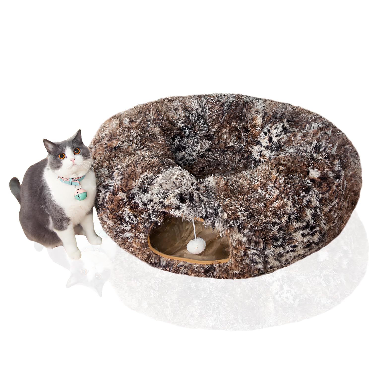 Cama tipo túnel de felpa cálida y esponjosa con cojín lavable, tubo grande, juguetes de 3 pies de diámetro, plegable, para interiores, gatos, gatitos, cachorros, conejos, hurones, leopardos