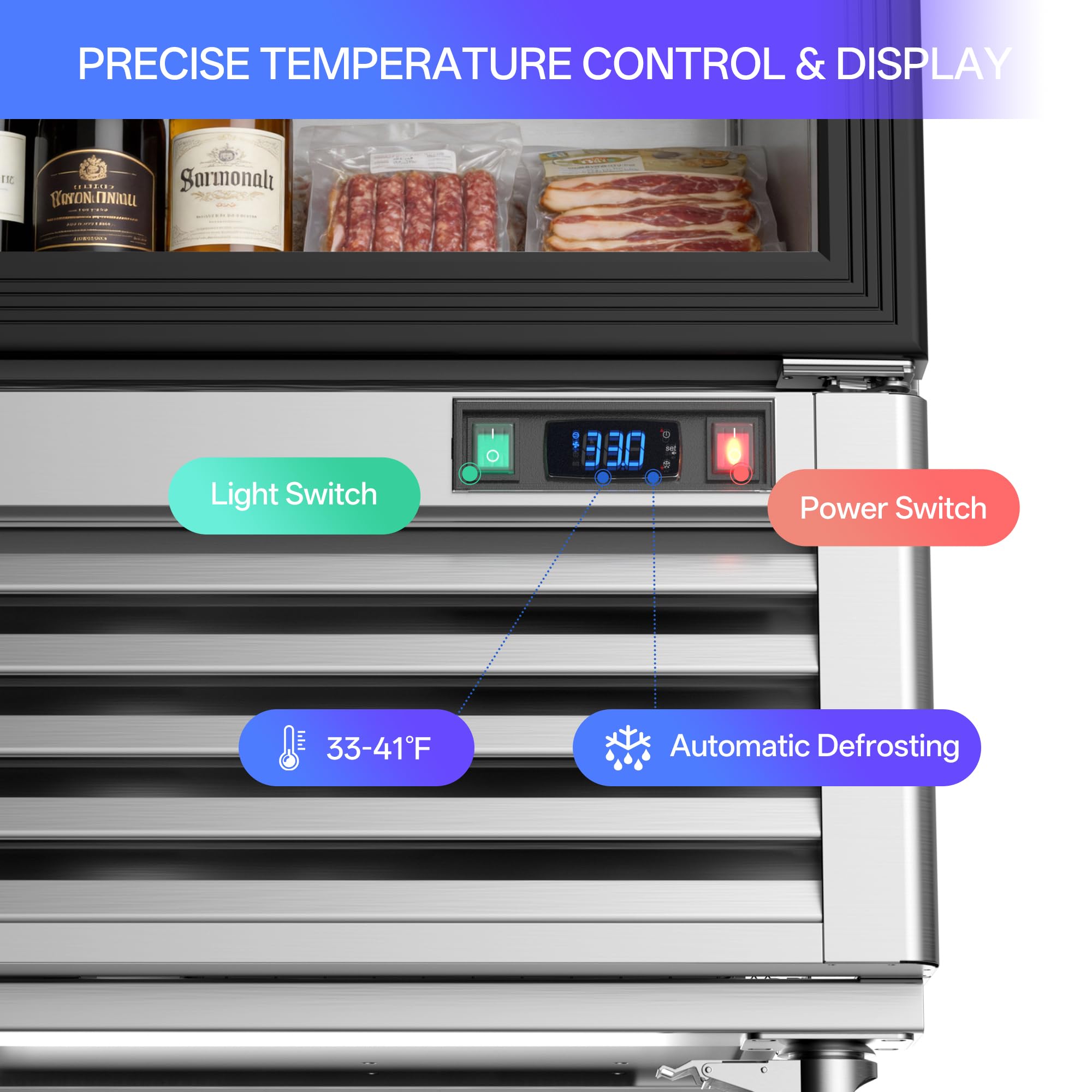 COOLSKI 27”W Commercial Single Door Beverage Refrigerator, 21.8 Cu.Ft Drink Display Fridge With Glass Door, Stainless Steel Merchandiser Cooler, For Shop Restaurant Store on Fridge.com - View 5