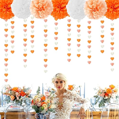 Miniatura 4 de Guirnalda de corazones para decoración de fiesta de otoño de durazno beige y naranja 39 pies de otoño, Acción de Gracias, cumpleaños, decoración de