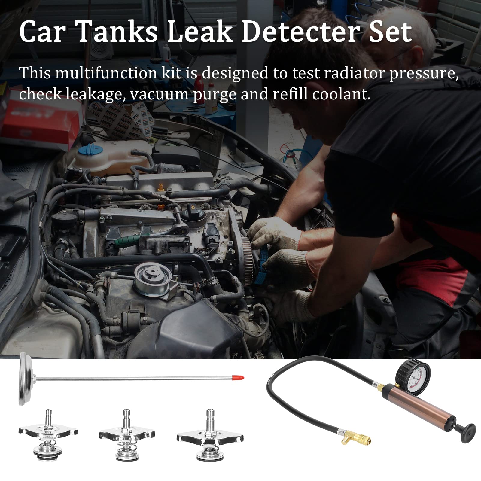 Kit universal de detección fugas en depósitos combustible for automóviles, herramienta detectora for , probador presión agua del radiador, kit herramientas vacío for refrigerante aire acondicionado