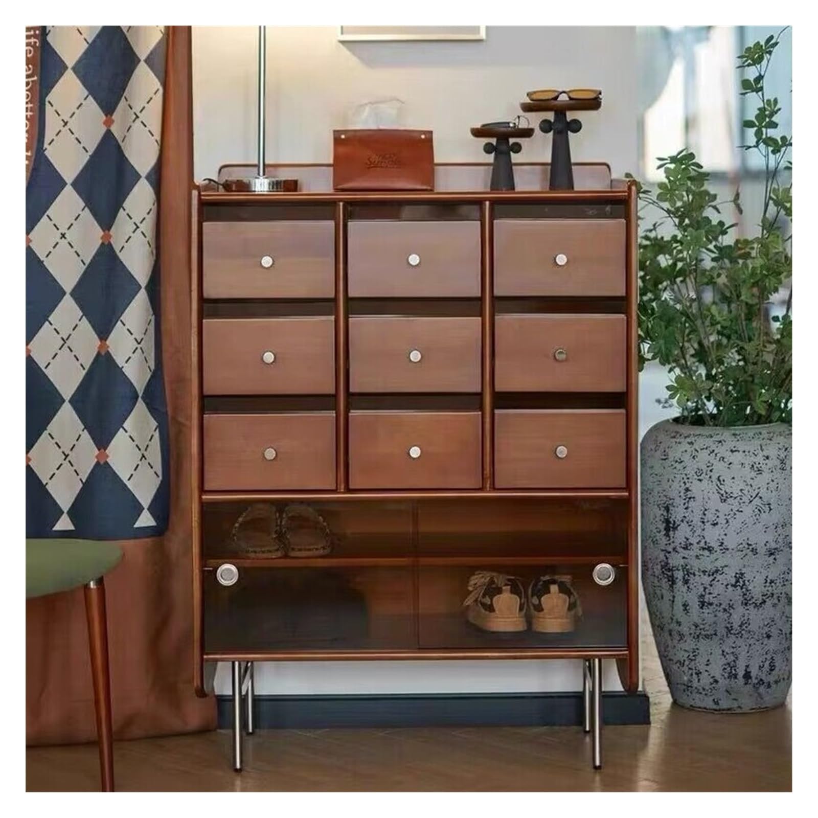 Dh2yjnbf3 Bedroom Solid Wood Chest of Drawers Small Household Antique Sideboard Storage Living Room Bedroom Card Door Cabinet Storage Organizer