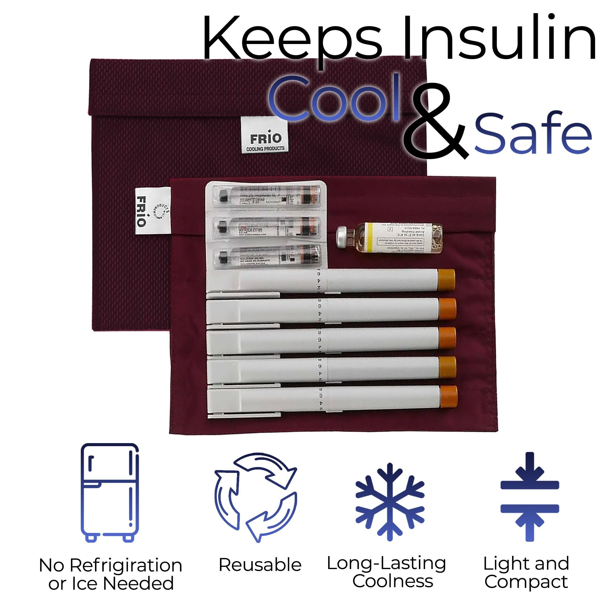 FRIO® Extra Large Insulin Cooler Travel Case Burgundy | 45+ Hours Insulin Cooling, No Icepacks Needed | Holds 8 Insulin Pens or Vials | Diabetes Travel Case, UK Made, Portable Daily Insulin Storage 4