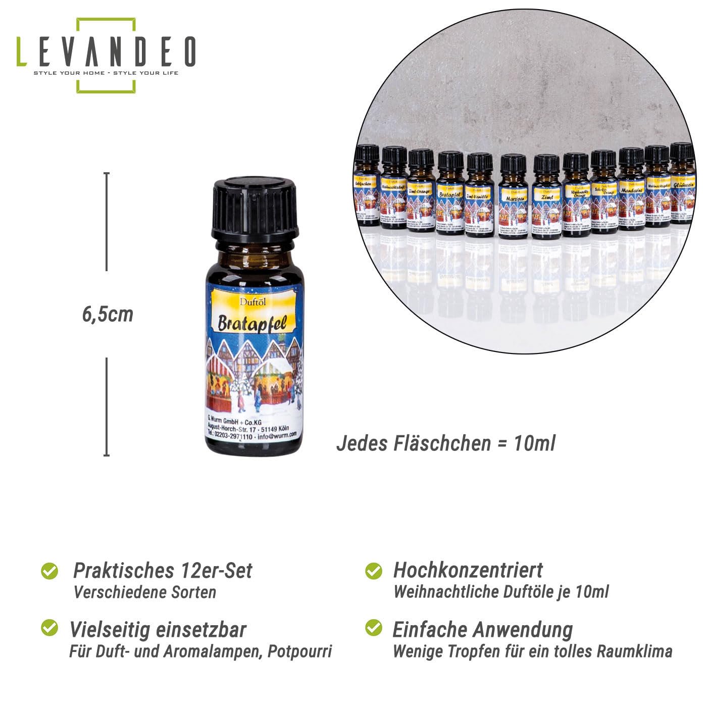 6er Set Duftöle Weihnachten – Vanille, Zimt, Mandarine & Mehr, Je 10 Ml