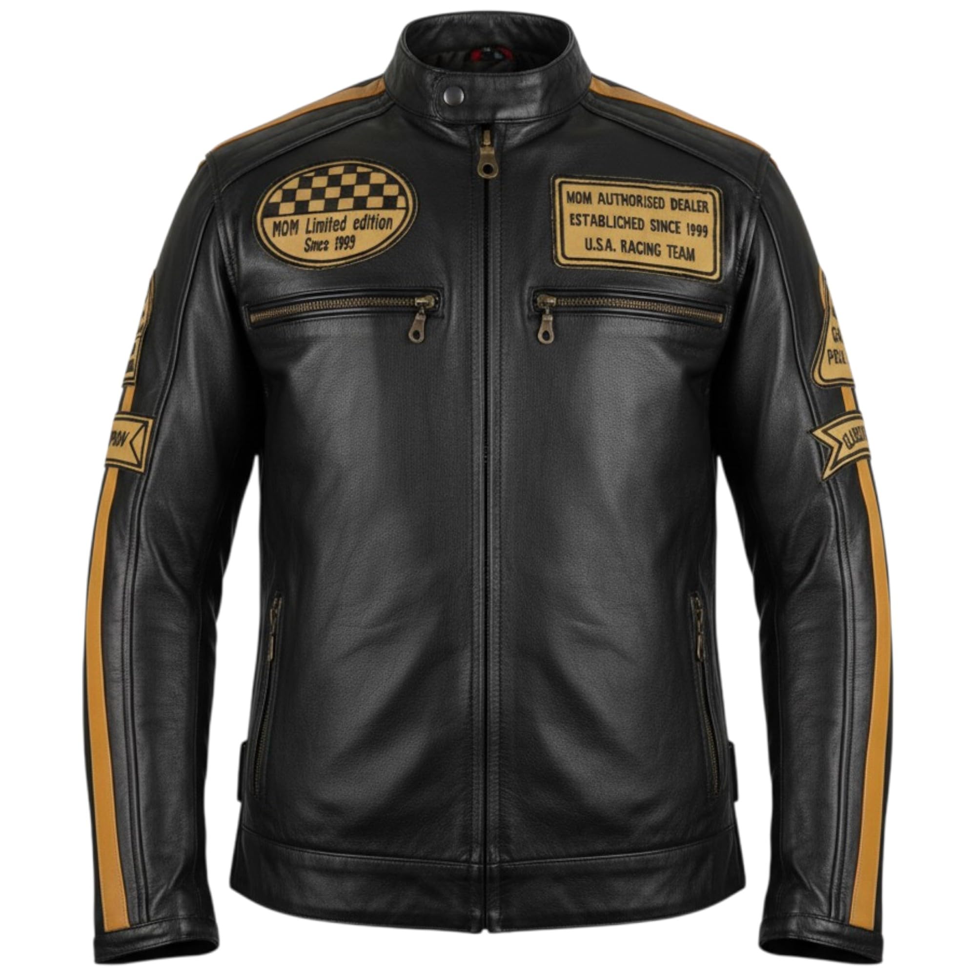 MDM Chaqueta de cuero para motocicleta retro de piel auténtica