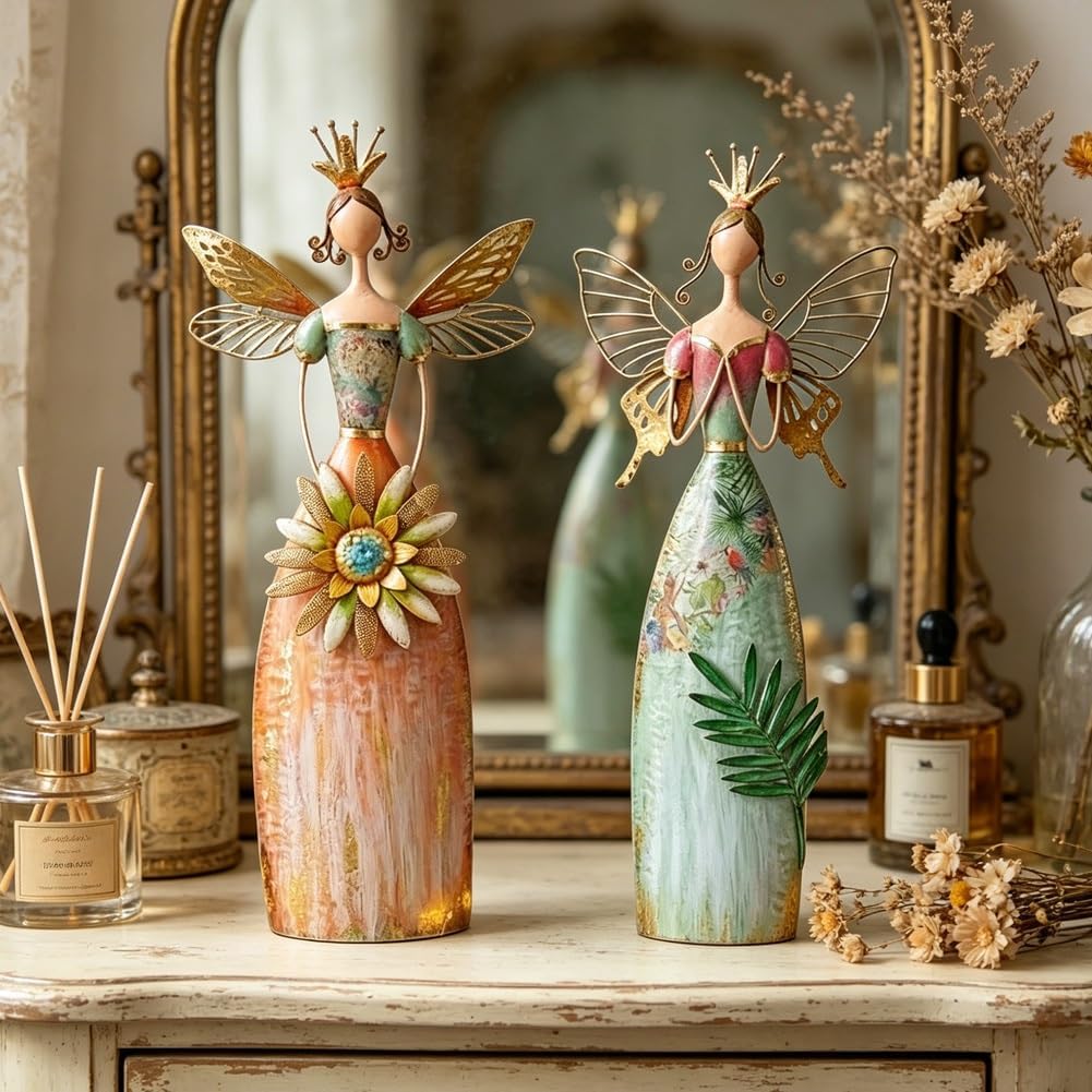 Skurrile Feengarten-Metall-Statuen, 2er-Set, verzauberte Engel-Dekoration, Feen-Figur, Heimdekoration, Metallkunst-Dekoration für Zuhause, Büro, Buch, selbst als Tischdekoration